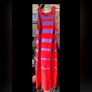 Scooped Sleeveless Crochet Striped Knit Maxi Dress Red/Purple - XL